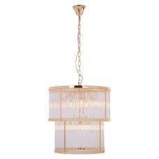Salas Ribbed Pattern 2 Tier Chandelier Light In Gold - UK