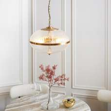 Salem 3 Light Ribbed Glass Pendant Ceiling Light In Vintage Brass - UK