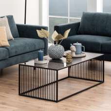 Salem Wooden And Glass Coffee Tables In Black Marble Effect - UK