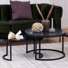 Salem Wooden And Glass Nesting Coffee Tables In Black - UK
