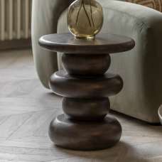 Salerno Mango Wood Side Table Round In Dark Wood - UK