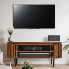 Salina Mango Wood TV Stand With Shelf In Walnut - UK