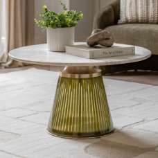 Salinas White Marble Top Coffee Table With Dusk Glass Base - UK