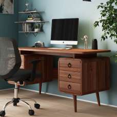 Salisbury Wooden Laptop Desk With 6 Drawers In Brown Oak - UK