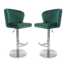 Solvo Green Velvet Bar Stools With Chrome Base In Pair - UK