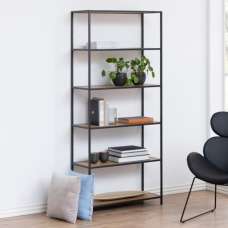 Salvo Steel Bookcase With 5 Shelves - Oak And Black - UK