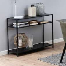 Salvo Wooden Console Table With 2 Shelves In Ash Black - UK