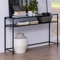 Salvo Wooden Console Table With Undershelf In Ash Black - UK