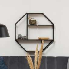 Salvo Wooden Octagonal Wall Shelf With 3 Shelves In Matt Wild Oak - UK