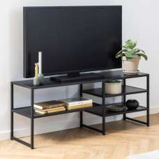 Salvo Wooden TV Stand With 3 Shelves In Ash Black - UK