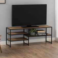 Salvo Wooden TV Stand With 3 Shelves In Matt Wild Oak - UK
