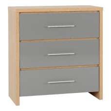 Samaira Wooden Chest Of 3 Drawers With Grey Gloss Front In Oak - UK