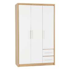 Samaira Wooden Wardrobe With 3 Door And White Gloss Front In Oak - UK
