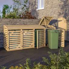 Sandiacre Outdoor Wooden Quadruple Bin Storage Cabinet in Natural - UK