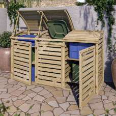 Sandiacre Outdoor Wooden Single Bin Storage Cabinet with Double Box Store in Natural - UK