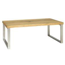 Sandusky Wooden Coffee Table In Oak With Stainless Steel Legs - UK