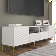 Sanford Wooden TV Stand With 2 Doors 2 Drawers In White - UK