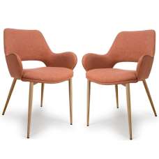 Sanremo Brick Fabric Dining Chairs With Oak Legs In Pair - UK