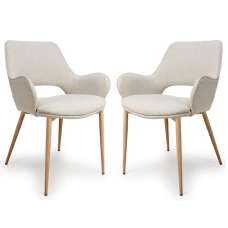 Sanremo Natural Fabric Dining Chairs With Oak Legs In Pair - UK