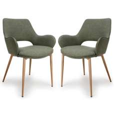 Sanremo Sage Fabric Dining Chairs With Oak Legs In Pair - UK