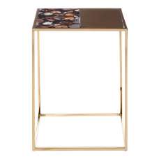 Sauna Square Agate Stone Side Table With Gold Steel Frame - UK