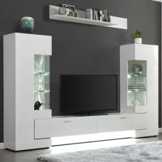 Santiago Entertainment Unit In White High Gloss With LED Lights - UK