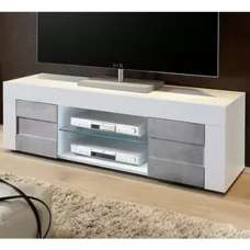 Santino TV Stand In White High Gloss And Grey With 2 Doors - UK