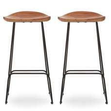 Santorini Natural Wooden Bar Stools In A Pair - UK