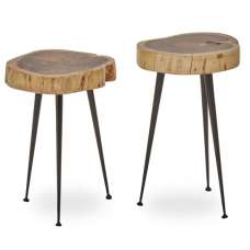 Santorini Wooden Set Of 2 Side Tables In Natural - UK