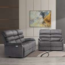 Sanur Fabric Electric Recliner 3+2 Seater Sofa Set In Grey - UK
