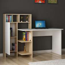Sanvito Wooden Laptop Desk With 5 Shelves In White And Oak - UK