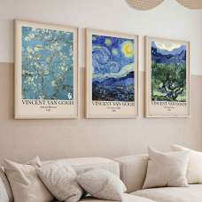 Sapphira Wooden 30x40cm Starry Night and Blossoms Art Frame Set of 3 Multicolour - UK