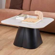 Sarasota Ceramic Square Dining Table With Black Steel Base - White - UK