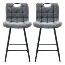 Sarlix Dark Grey Fabric Counter Bar Stools in Pair - UK