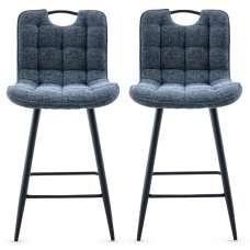 Sarlix Navy Fabric Counter Bar Stools in Pair - UK