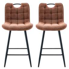 Sarlix Rust Fabric Counter Bar Stools in Pair - UK