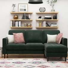 Sarnia Velvet Reversible Corner Sofa With Black Legs In Green - UK