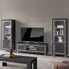 Sarver Living Room Set With Display Cabinet In Black And LED - UK