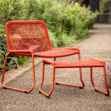Saskatoon Outdoor Rope Lounge Chair With Footstool In Orange - UK