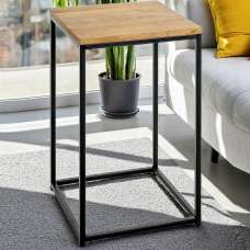 Saskatoon Wooden End Table With Black Metal Frame In Oak - UK