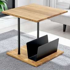 Saskatoon Wooden End Table With Magazine Rack In Oak - UK