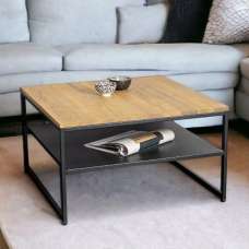 Saskatoon Wooden Rectangular Coffee Table In Oak And Black - UK