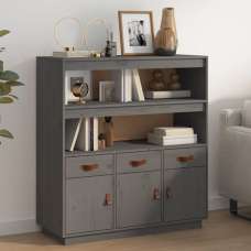 Satha Pinewood Highboard With 3 Doors 3 Drawers In Grey - UK