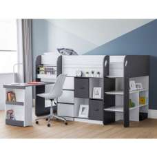 Sadiki Wooden Midsleeper Bunk Bed In White And Charcoal Grey - UK
