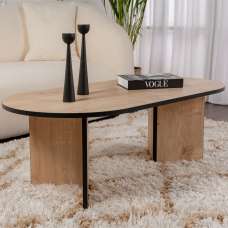 Savelio Oval Wooden Coffee Table in Sapphire Oak and Black - UK