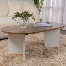 Savelio Oval Wooden Coffee Table in Walnut and White - UK
