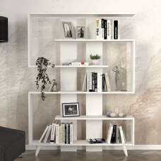 Savero Wooden Bookcase with 5 Shelves in White - UK