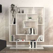 Savero Wooden Bookcase with 9 Shelves in White - UK