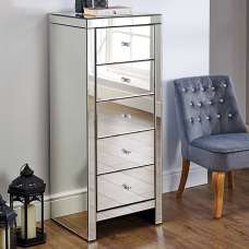 Saville Mirrored Chest Of 5 Drawers In Silver - UK