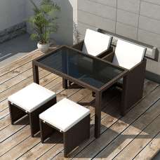 Savir Rattan Outdoor 4 Seater Dining Set With Cushion In Brown - UK